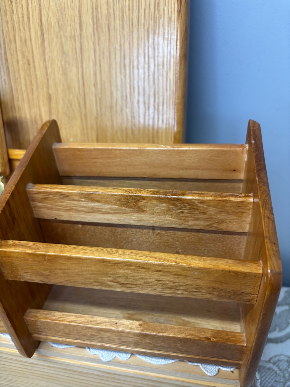 Vintage Solid Oak Wood Desk Organizer Set 6 Pieces Executive Office Accessories - Picture 3 of 7